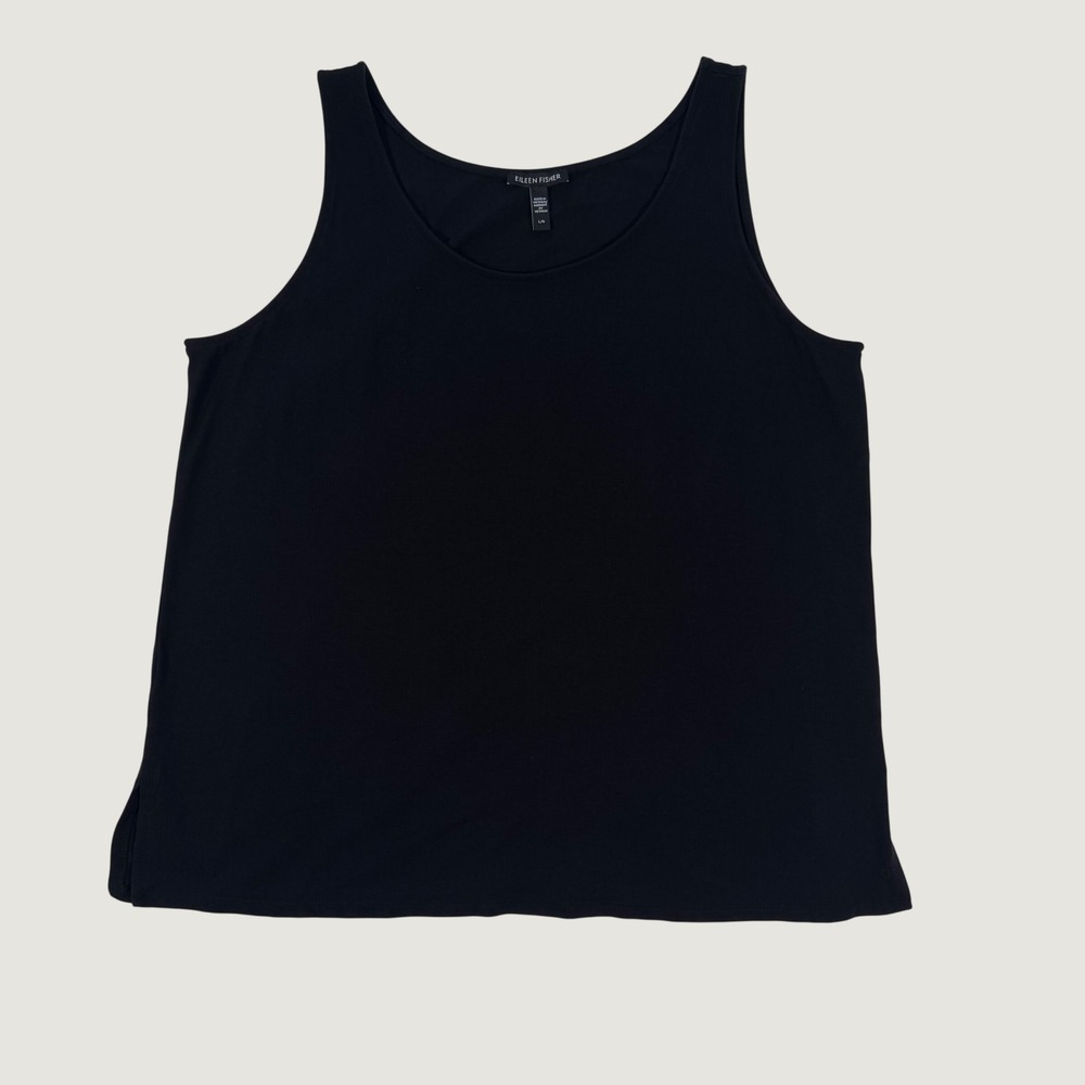 Eileen Fisher Black Tencel Lyocell Stretch Scoop Neck Tank Top Large